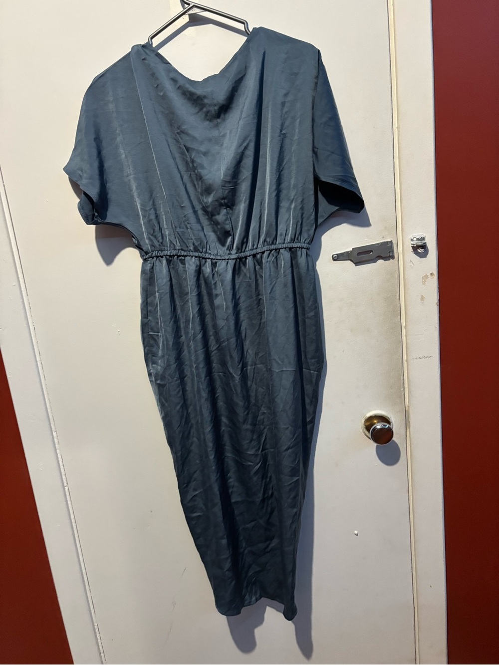 Classic Slate Blue Midi Dress with Elastic Waist
